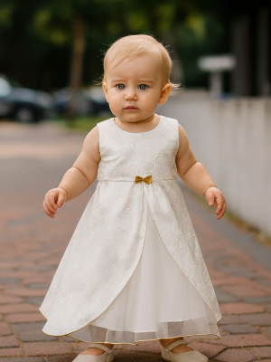 Girls Bonnie Dress in Ivory/Gold
