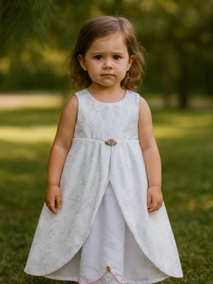 Girls Bonnie Dress in White/Pink