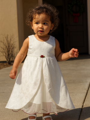 Girls Bonnie Dress in Ivory/Wine