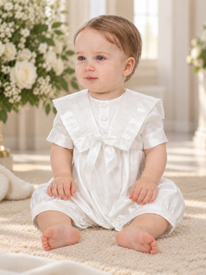 Baby Boys White Pleated Christening Romper