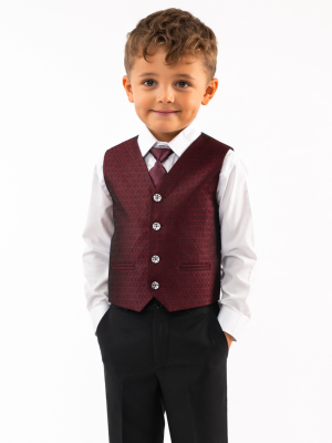 Boys 4 Piece Burgundy Honeycomb Suit