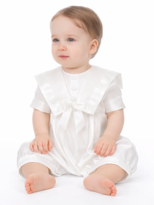 Baby Boys White Pleated Christening Romper