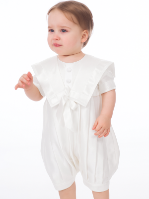 Baby Boys White Pleated Christening Romper