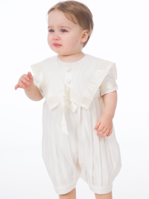 Baby Boys Suits Baby Boys Ivory Pleated Christening Romper