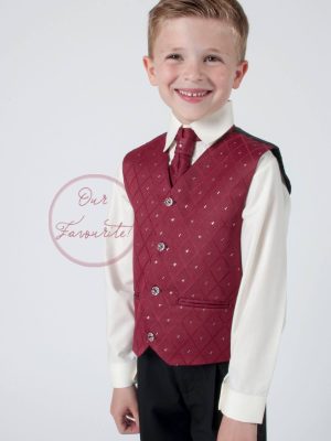 Boys suits Boys 4 Piece Suit Black With Wine Waistcoat Alfred