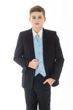 Boys 5 Piece Suits Boys 5 Piece Black suit with Blue waistcoat Henry