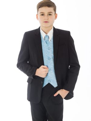 Boys 5 Piece Suits Boys 5 Piece Black suit with Grey waistcoat Henry
