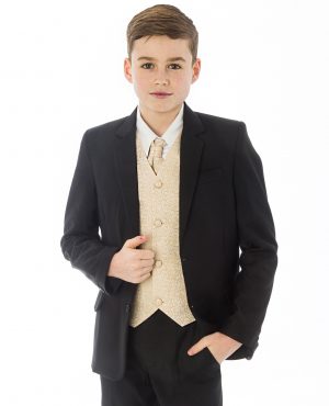 Boys 5 Piece Black suit with Champagne waistcoat Henry