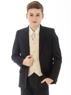 Boys 5 Piece Suits Boys 5 Piece Black suit with Champagne waistcoat Henry
