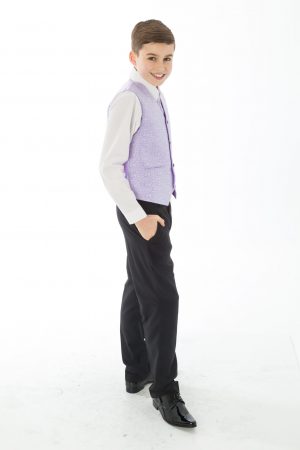 Boys 5 Piece Black suit with Lilac waistcoat Henry