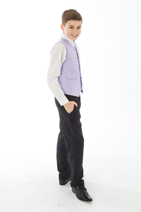 Boys 5 Piece Suits Boys 5 Piece Black suit with Lilac waistcoat Henry
