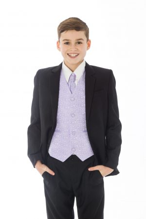 Boys 5 Piece Black suit with Lilac waistcoat Henry