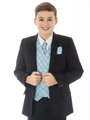 Boys 5 Piece Suits 5 Piece Black with Blue Alfred