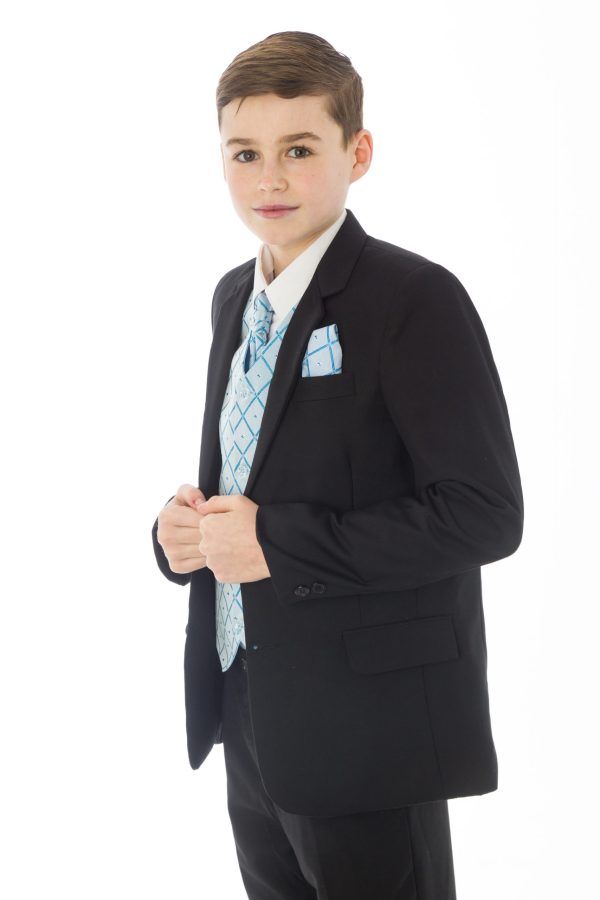 Boys 5 Piece Suits 5 Piece Black with Blue Alfred