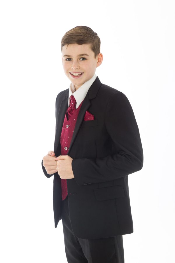 Boys 5 Piece Suits 5 Piece Black with Wine Alfred
