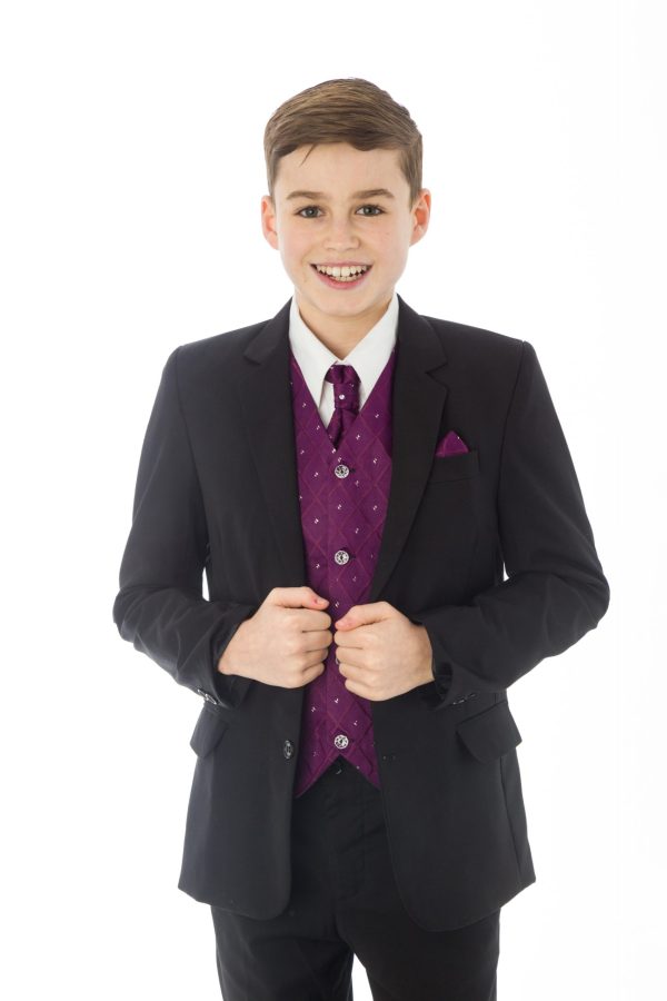 Boys 5 Piece Suits 5 Piece Black with Purple Alfred