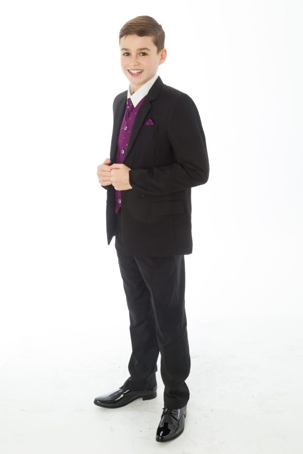 Boys 5 Piece Suits 5 Piece Black with Purple Alfred