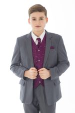 Boys 5 Piece Suits 5 Piece Grey with Purple Alfred