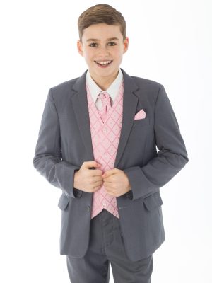 Boys 5 Piece Suits Boys 5 Piece Grey suit with Lilac waistcoat Henry