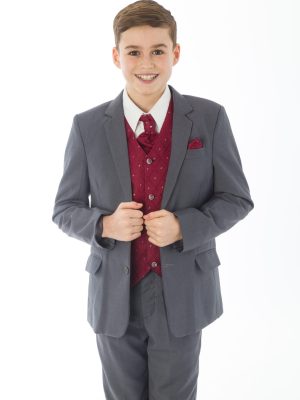 Boys 5 Piece Suits 5 Piece Grey with Blue Alfred