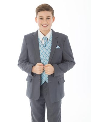 Boys 5 Piece Suits 5 Piece Grey with Wine Alfred