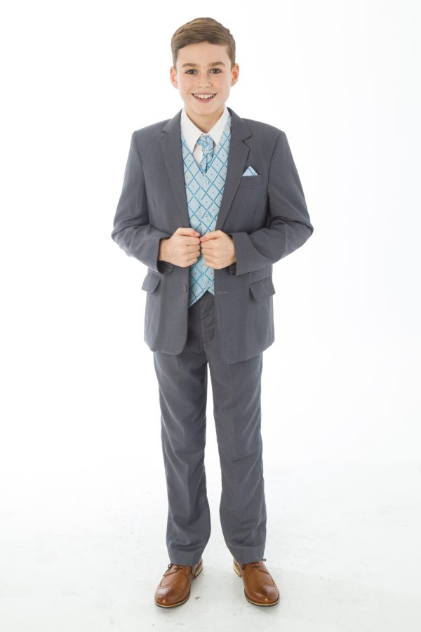 Boys 5 Piece Suits 5 Piece Grey with Blue Alfred