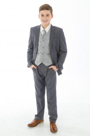 Boys 5 Piece Grey suit with Grey waistcoat Henry