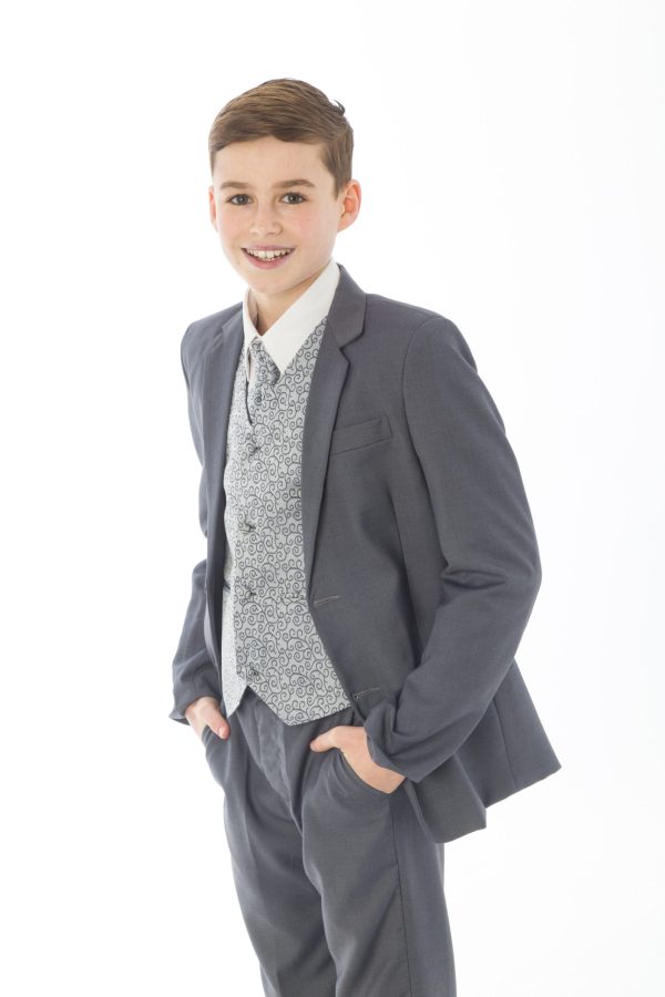Boys 5 Piece Suits Boys 5 Piece Grey suit with Grey waistcoat Henry