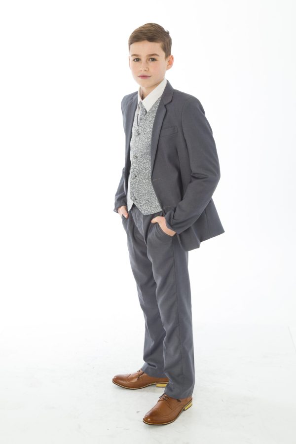 Boys 5 Piece Suits Boys 5 Piece Grey suit with Grey waistcoat Henry