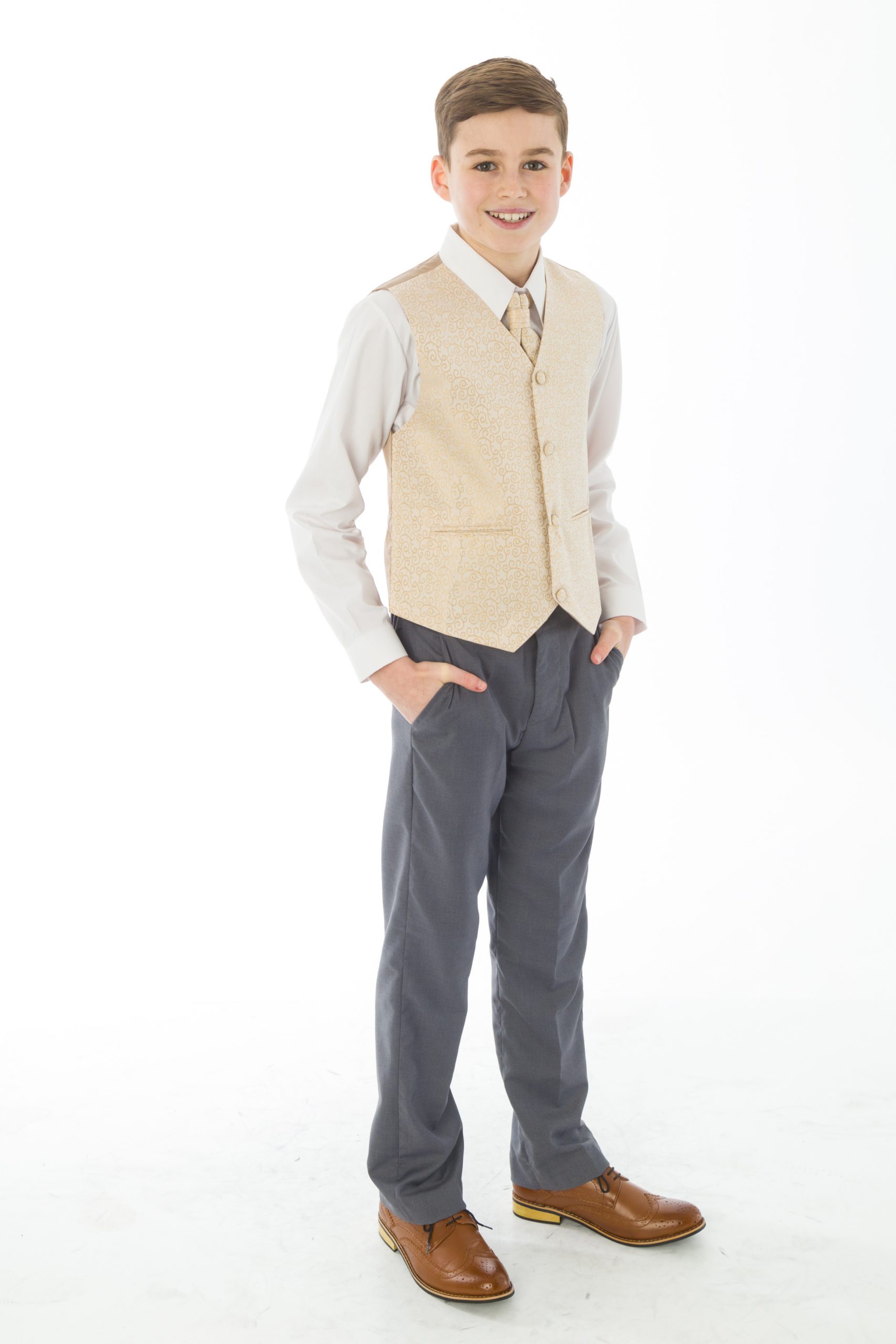 Boys 5 Piece Grey suit with Champagne waistcoat Henry – Occasionwear ...