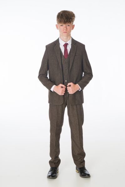 Leo -  Baby Boy Suit , Boys Special Occasion Clothing - Tweed Brown