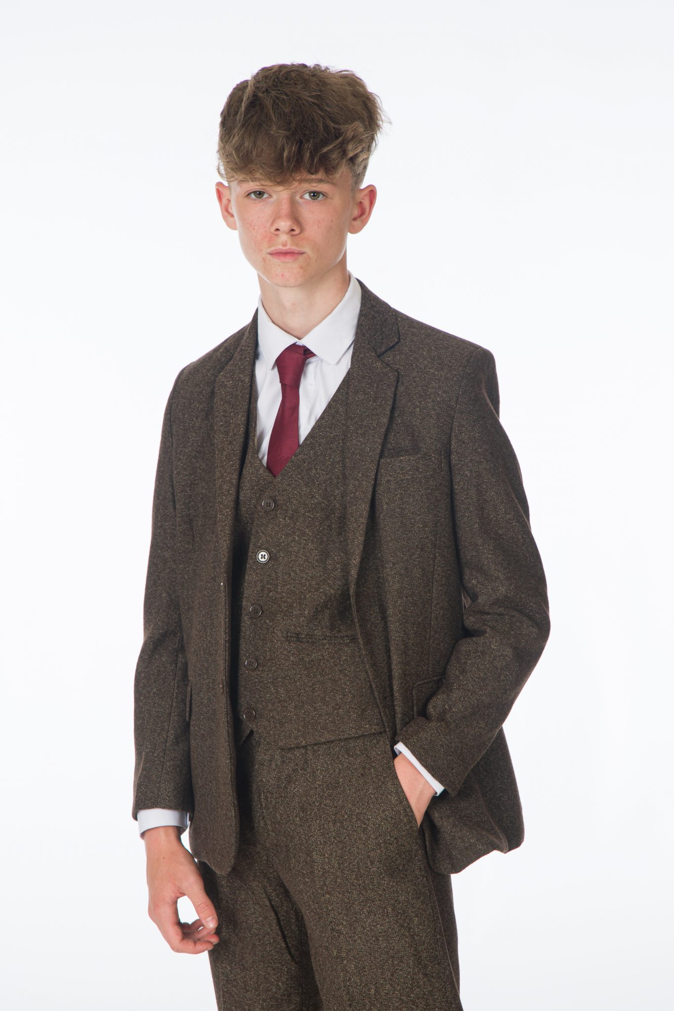 Boys 5 Piece Dark Brown Tweed Suit Occasionwear for Kids
