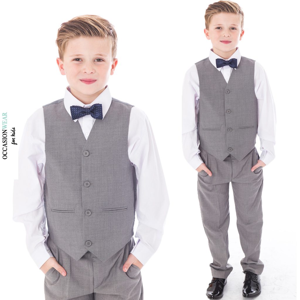 Boys 4 piece bow tie suit Grey – Occasionwear for Kids