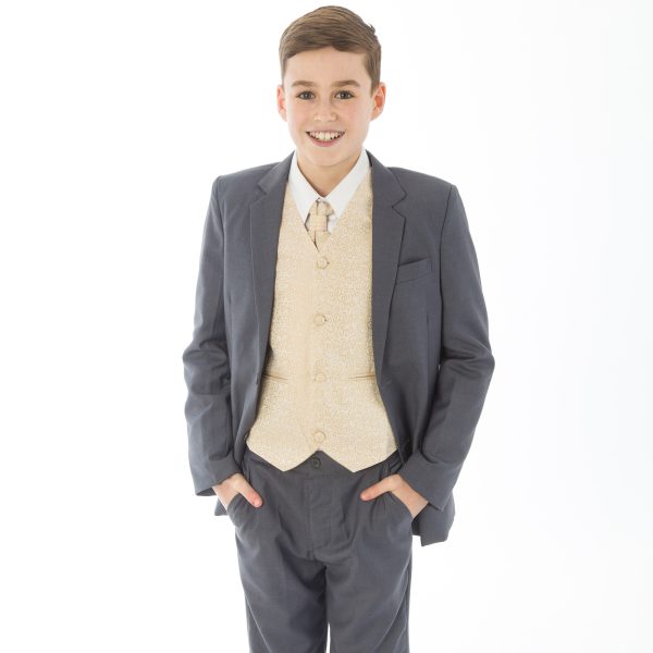 Boys 5 Piece Grey suit with Champagne waistcoat Henry