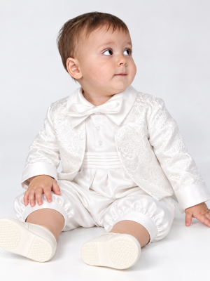 Lucas Christening Romper in Ivory