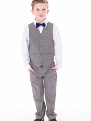 Baby Boys Suits Boys 4 piece bow tie suit Grey