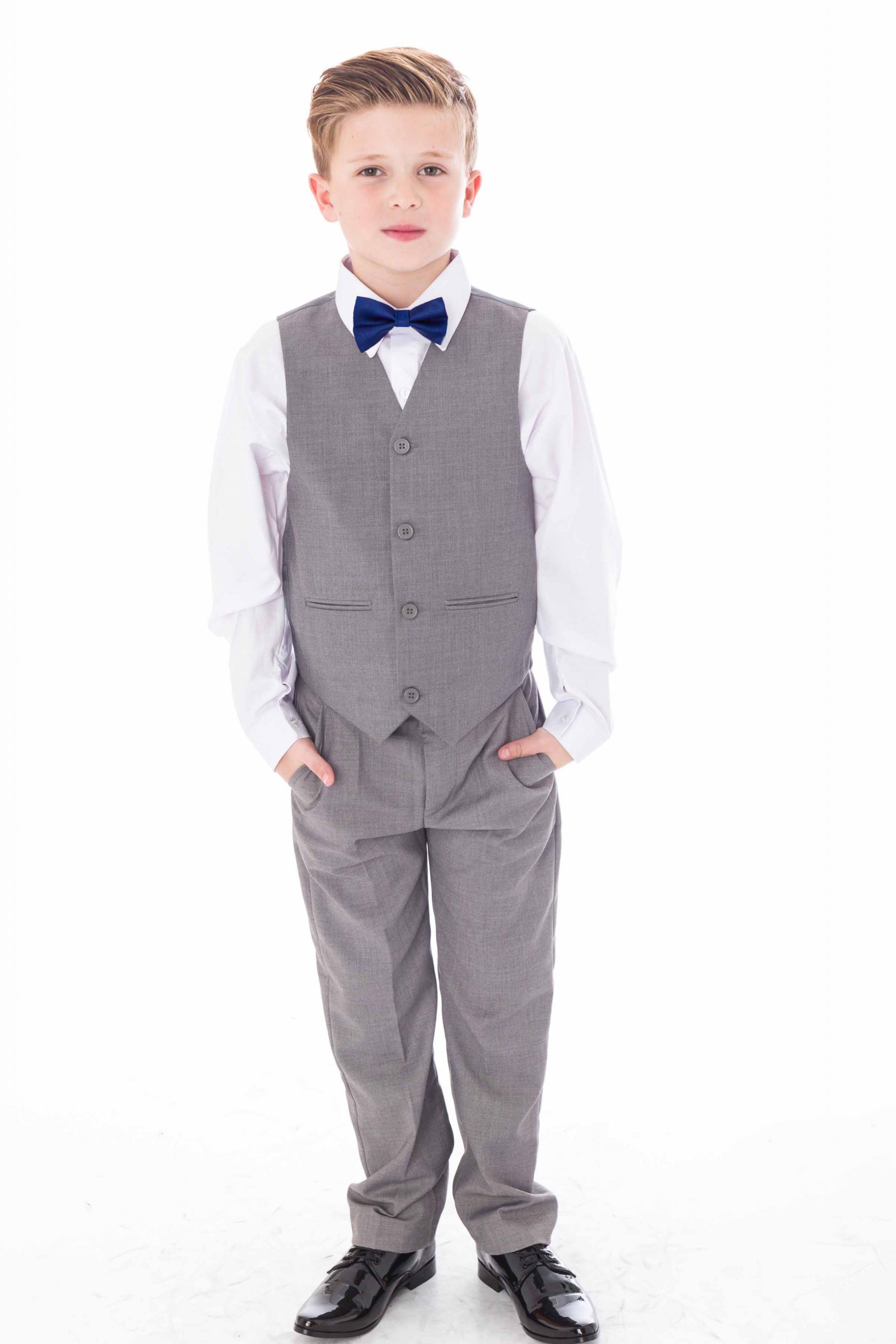Boys 4 piece bow tie suit Grey – Occasionwear for Kids