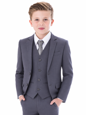 Boys 5 Piece Suit Slim Mid Grey