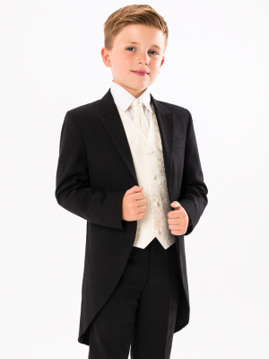 Boys 5 Piece Suit Black/Cream Swirl Tailcoat
