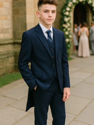 Boys 5 Piece Suit Navy Tailcoat