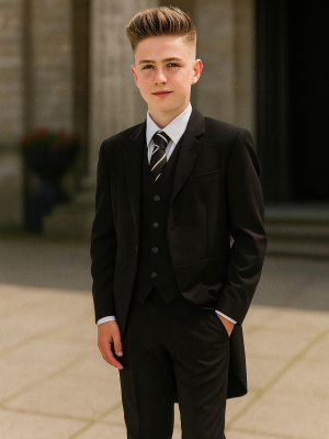 Boys 5 Piece Suit Black Tailcoat