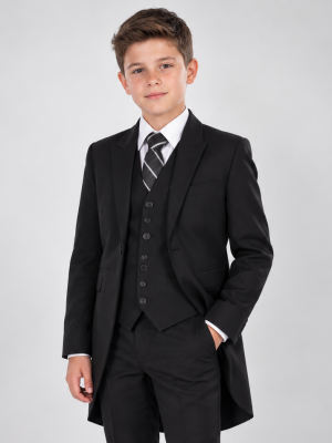 Boys 5 Piece Suit Black Tailcoat