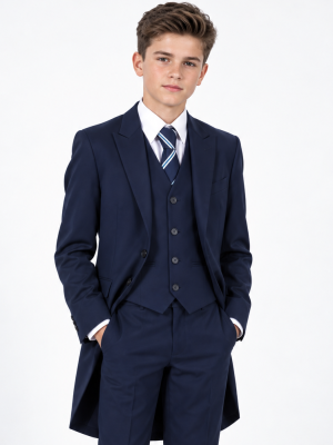 Boys 5 Piece Suit Navy Tailcoat