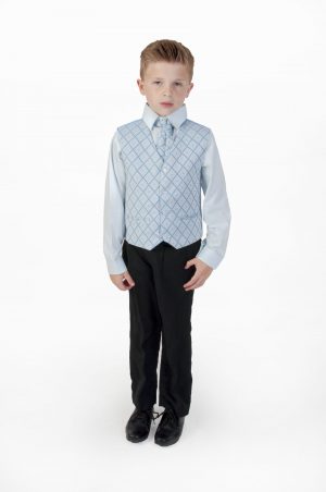 Boys 4 piece Suit Black With Blue Waistcoat Alfred