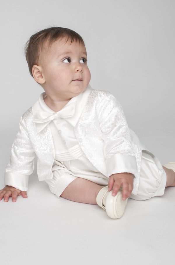 Christening - Lucas White Silk Romper main image 0