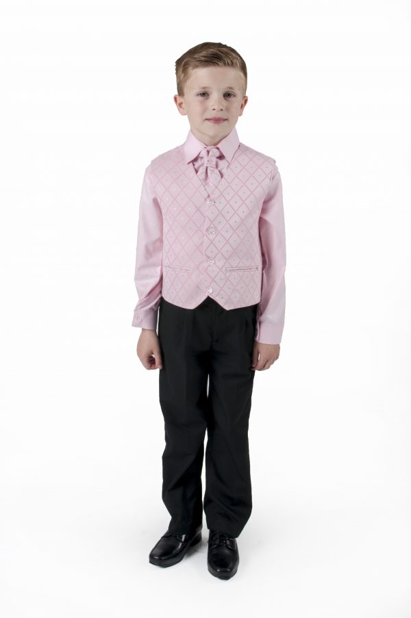 Boys 4 Piece Waistcoat Suits Boys 4 Piece Suit Black with Pink/Pink Waistcoat Alfred