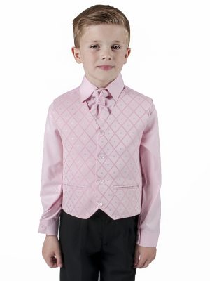 Boys suits Boys 4 Piece Suit Black with Pink/Pink Waistcoat Alfred