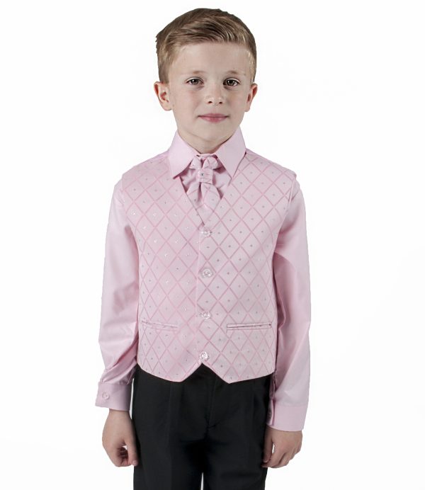 Boys 4 Piece Suit Black with Pink/Pink Waistcoat Alfred