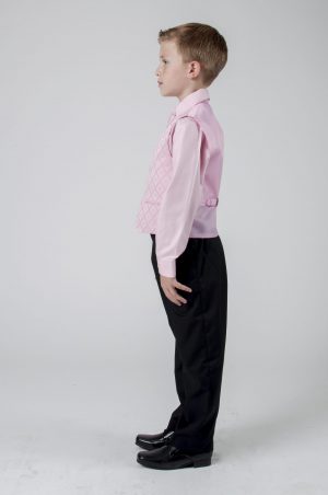 Boys 4 Piece Suit Black with Pink/Pink Waistcoat Alfred