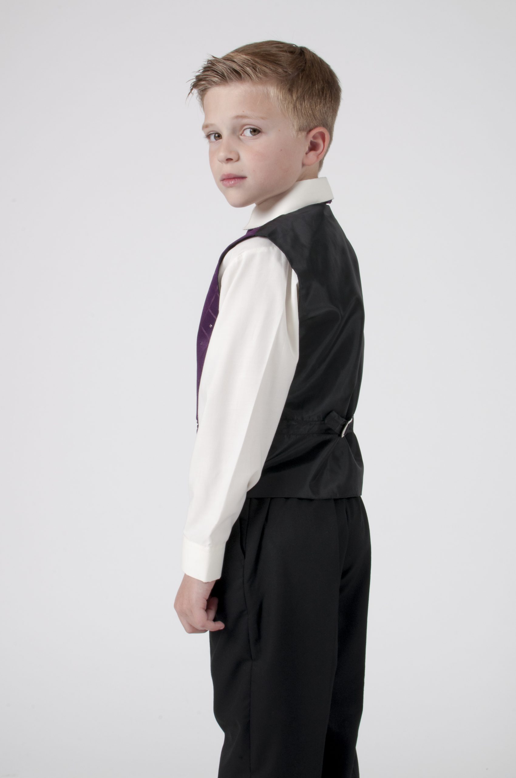 Boys Black Tuxedo Suit With Purple Vest - Size 2T Toddler Formal Wear For Weddings